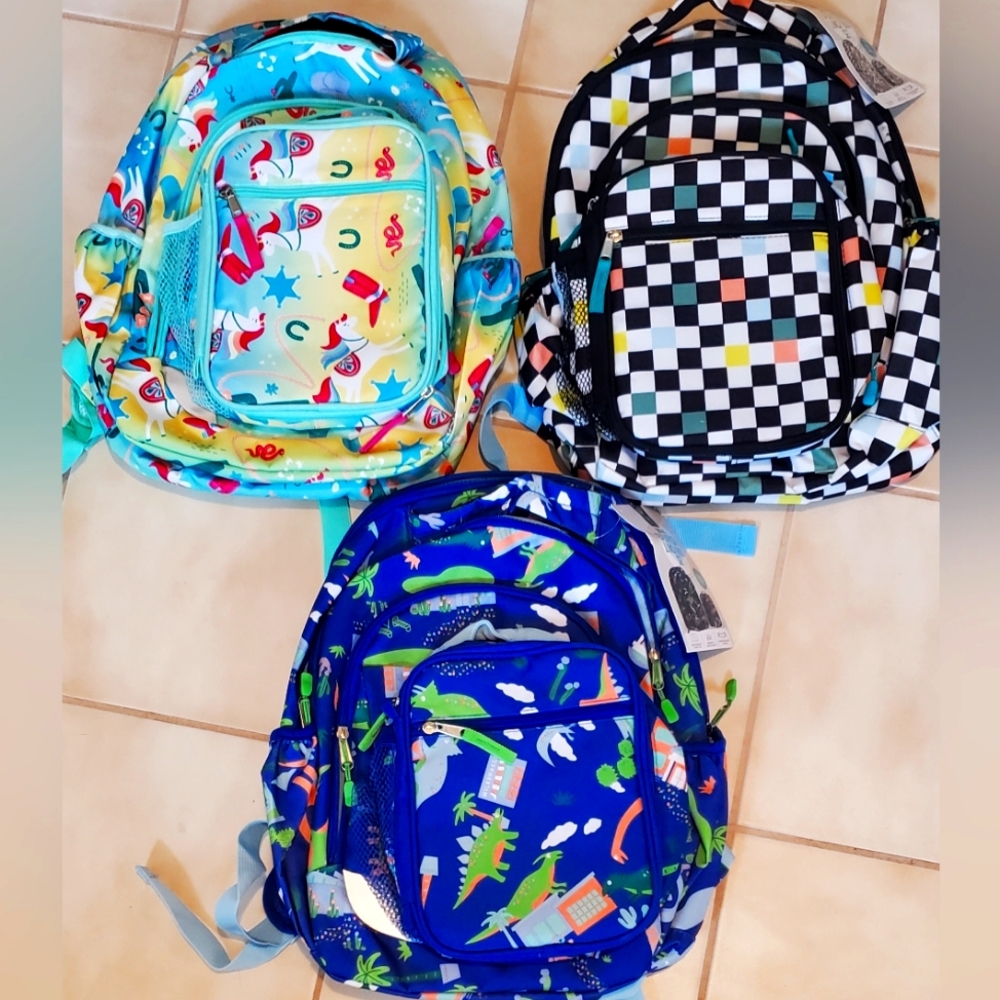 NEW 2 PC Children's Backpack & Lunch Box Set Unicorn, Dinosaur Or Checker